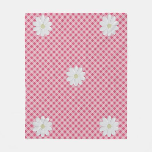 Niedlich Pink Gingham Karo Pattern Daisy Blume Fleecedecke (Vorderseite)