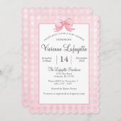Niedlich Pink Gingham mit Bow Baby Shower Einladun Einladung (Vorne/Hinten)