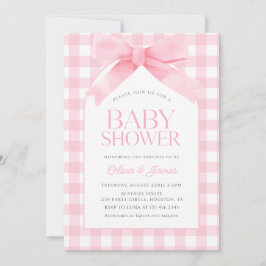 Niedlich Pink Gingham mit Bow Girl Baby Dusche Einladung