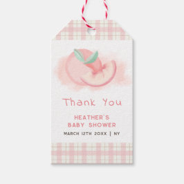Niedlich Pink Gingham Peach Baby Dusche Danke Geschenkanhänger