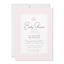 Niedlich Pink Gingham Swan Simple Baby Dusche