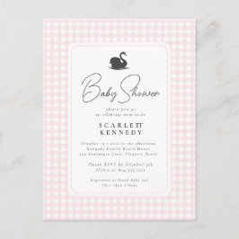 Niedlich Pink Gingham Swan Simple Baby Dusche Postkarte