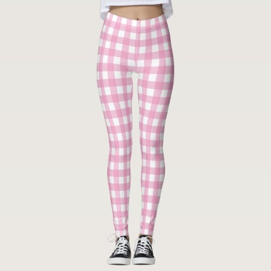 Niedlich Pink Gingham Womens Leggingings Leggings (Vorderseite)