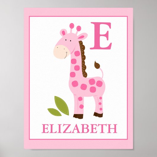 NIEDLICH PINK GIRAFFE MIRL INDIVIDUELLE NAME DRUCK POSTER (Vorne)