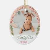 Niedlich Pink Girl Baby's First Christmas Foto Nam Keramik Ornament (Rechts)