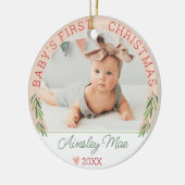 Niedlich Pink Girl Baby's First Christmas Foto Nam Keramik Ornament (Links)