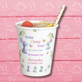 Niedlich Pink Girl Dinosaur 1. Geburtstag Party Pappbecher