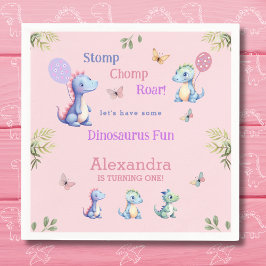 Niedlich Pink Girl Dinosaur 1. Geburtstag Party Serviette