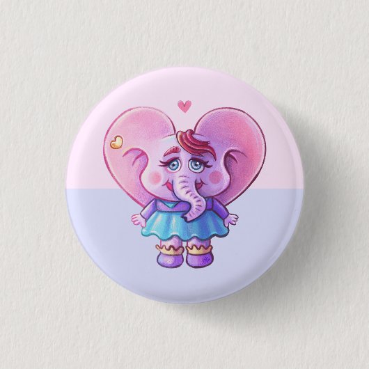 Niedlich Pink Girl Elephant Button (Vorderseite)