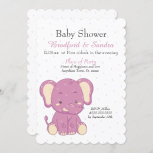 Niedlich Pink Girl Elephant Simple Baby Dusche Einladung