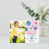 Niedlich Pink Girl Party Astronaut Geburtstag Einl Postkarte (Stehend Vorderseite)