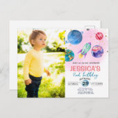 Niedlich Pink Girl Party Astronaut Geburtstag Einl Postkarte (Vorne/Hinten)