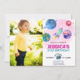 Niedlich Pink Girl Party Astronaut Geburtstag Einladung