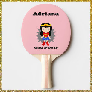 Niedlich Pink Girl Power Superhero Tischtennis Schläger