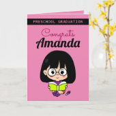 Niedlich Pink Girl Preschool Abschluss Karte (Gelbe Blume)