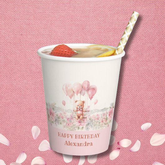 Niedlich Pink Girl Teddy Geburtstagsparty Pappbecher