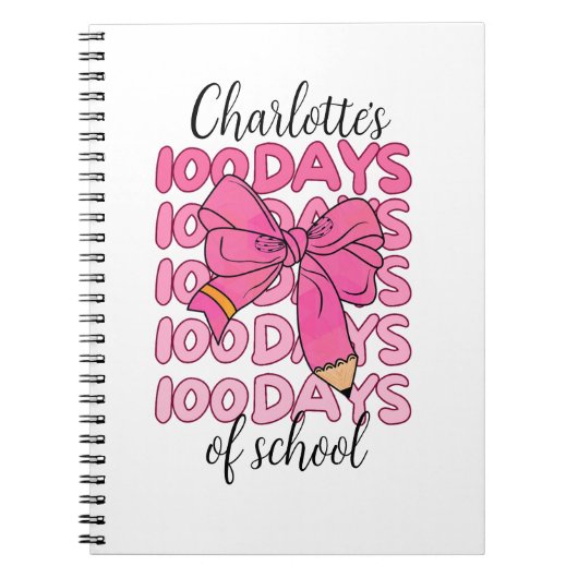 Niedlich Pink Girls 100 Tage Schulstift Bow Notizblock (Vorderseite)