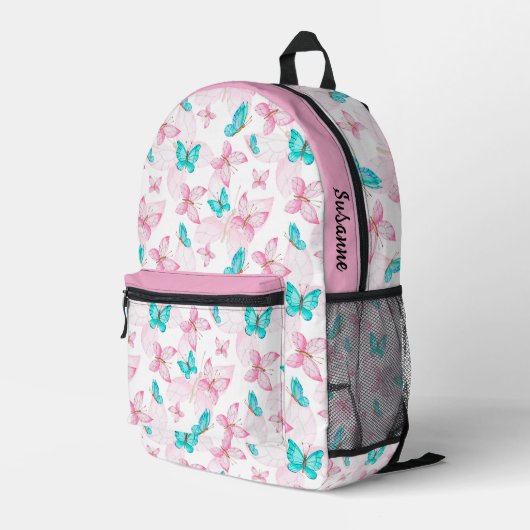 Niedlich Pink Girls Butterfly Bedruckter Rucksack (Rückseitige Ecke Rechts)