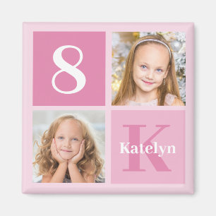 Niedlich Pink Girls FotoCollage Personalisiert Magnet