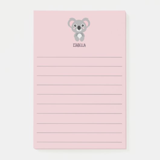 Niedlich Pink Girls Koala Bärenname Post-it Klebezettel (Vorderseite)
