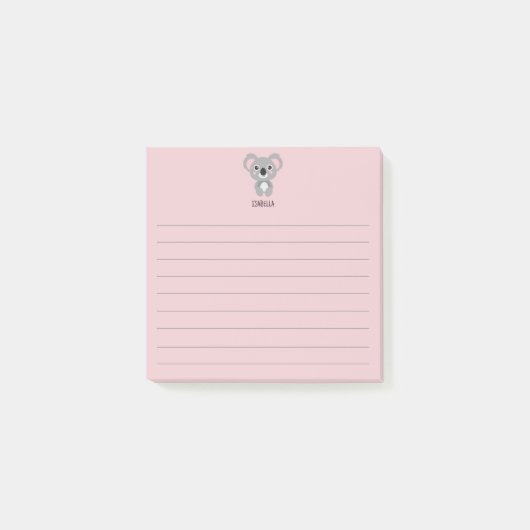 Niedlich Pink Girls Koala Bärenname Post-it Klebezettel (Vorderseite)