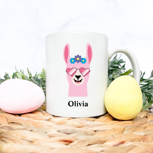 Niedlich Pink Girls Llama Personalize Name Kaffeetasse