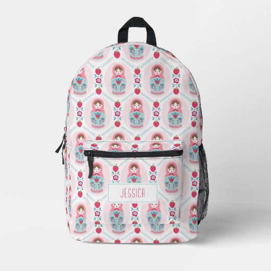 Niedlich Pink Girls Nesting Doll Pattern Bedruckter Rucksack (Vorderseite)