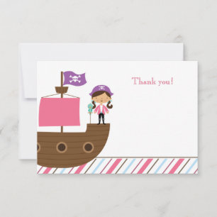 Niedlich-pink-Girl's Pirate Geburtstagsparty danke Mitteilungskarte
