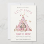 Niedlich Pink Girls Zelt Sleepover Wasserfarbe Geb Einladung (Vorderseite)