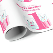 Niedlich Pink Girls zum ersten Geburtstag Geschenkpapier (Rolleneckpunkt)