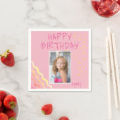 Niedlich Pink Girly Birthday Foto Serviette (Beispiel)