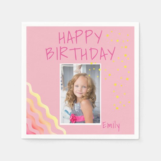 Niedlich Pink Girly Birthday Foto Serviette (Vorderseite)