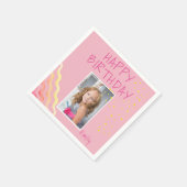 Niedlich Pink Girly Birthday Foto Serviette (Ecke)