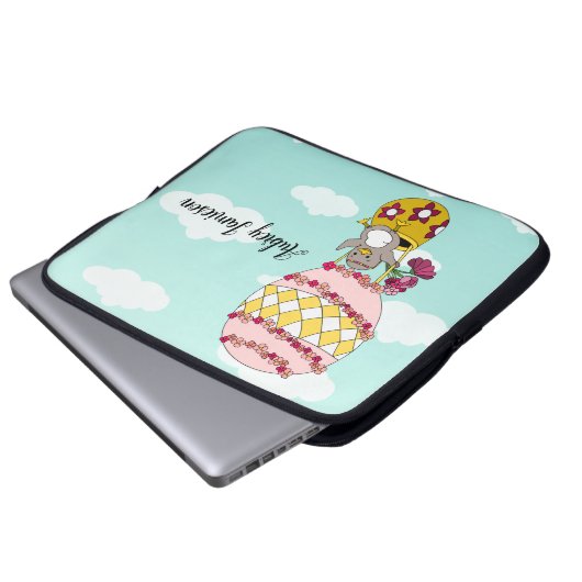 Niedlich Pink Girly Boho Blume Bird Hot Air Ballon Laptopschutzhülle (Vorne Knopf)