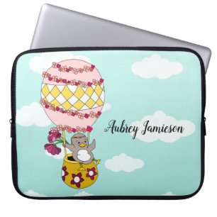 Niedlich Pink Girly Boho Blume Bird Hot Air Ballon Laptopschutzhülle