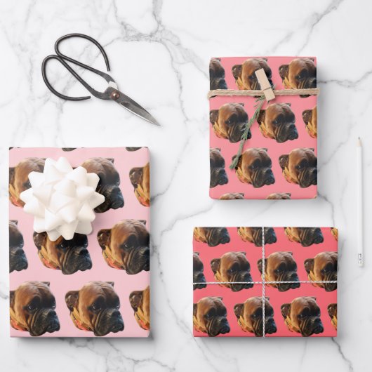 Niedlich Pink Girly Boxer Dog Geschenkpapier Set (Vorderseite)