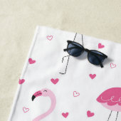 Niedlich Pink Girly Flamingo Liebe Herz Personalis Strandtuch (Beispiel)