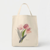 Niedlich Pink Girly Floral Tulips Grüne Blätter Tragetasche (Vorne)