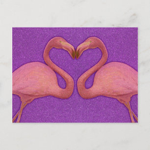 Niedlich Pink Girly Glitzer Flamingo Herz Postkarte