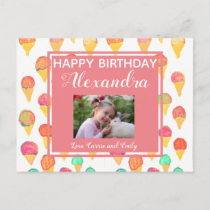 Niedlich Pink Girly Watercolor Happy Birthday Foto Postkarte