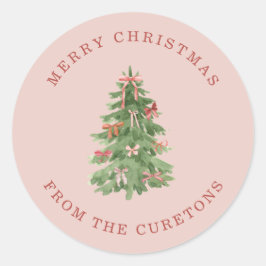 Niedlich Pink Girly Weihnachtsbaum Geschenkklammer Runder Aufkleber