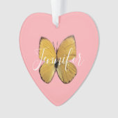 Niedlich Pink Girly Yellow Butterfly Personalisier Ornament (Vorderseite)