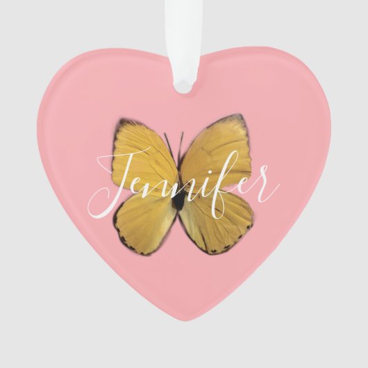 Niedlich Pink Girly Yellow Butterfly Personalisier Ornament (Vorderseite)