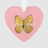 Niedlich Pink Girly Yellow Butterfly Personalisier Ornament (Rückseite)