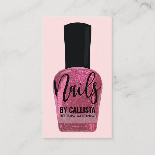 Niedlich Pink Glitzer Nail Polnischer Nageltechnik Visitenkarte (Vorderseite)