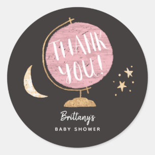 Niedlich Pink Globe Adventure Theme Baby Dusche Ge Runder Aufkleber