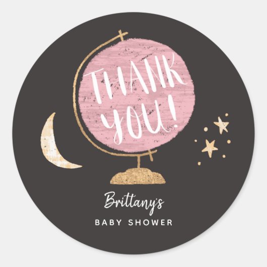 Niedlich Pink Globe Adventure Theme Baby Dusche Ge Runder Aufkleber (Vorderseite)