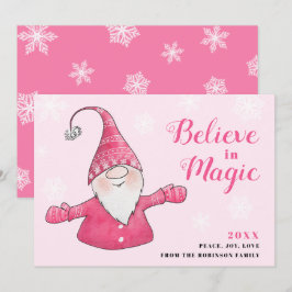 Niedlich Pink Gnome glauben an magische Weihnachte Feiertagskarte