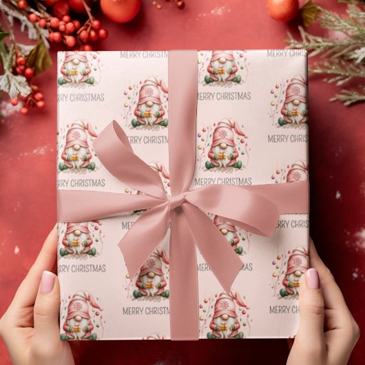 Niedlich Pink Gnome Weihnachten Geschenkpapier