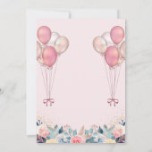 Niedlich Pink Gold Bunny Floral Balloon Babydusche Einladung (Rückseite)